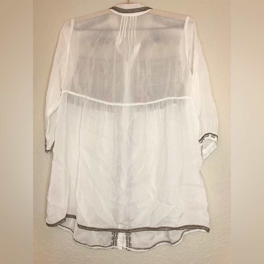 Johnny Was Embroidered Sheer Button Up Blouse Size S - Picture 2 of 8